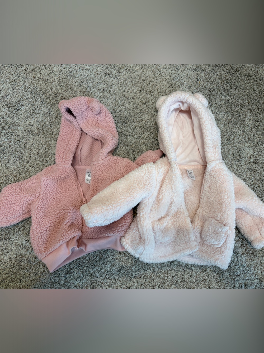 2 Plush Carter’s Baby Hooded Jackets Size 3M- Soft Pink and Blush